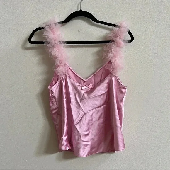 NWT For Love & Lemons pink pajama set with ruffles size Medium - Picture 7 of 7